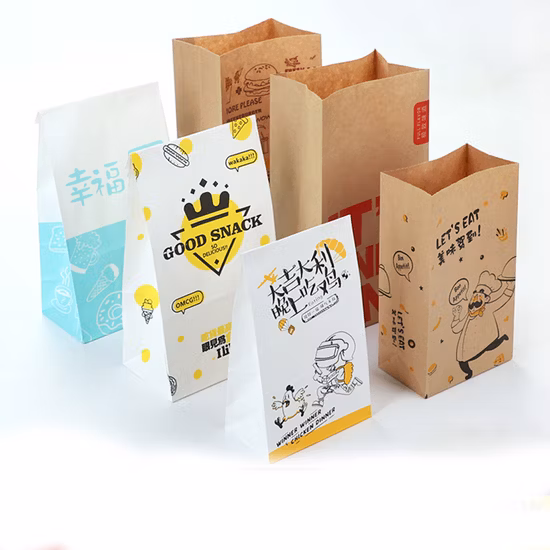 Pranzo per imballaggio alimentare Sacchetti di carta Kraft marrone e bianco