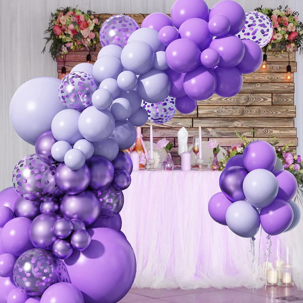 Purple Balloons Garland Kit, 97 PCS Purple Balloons Metallic Purple Confetti Latex Balloons Happy Birthday Balloons Baby Shower Decorations Wedding Balloons