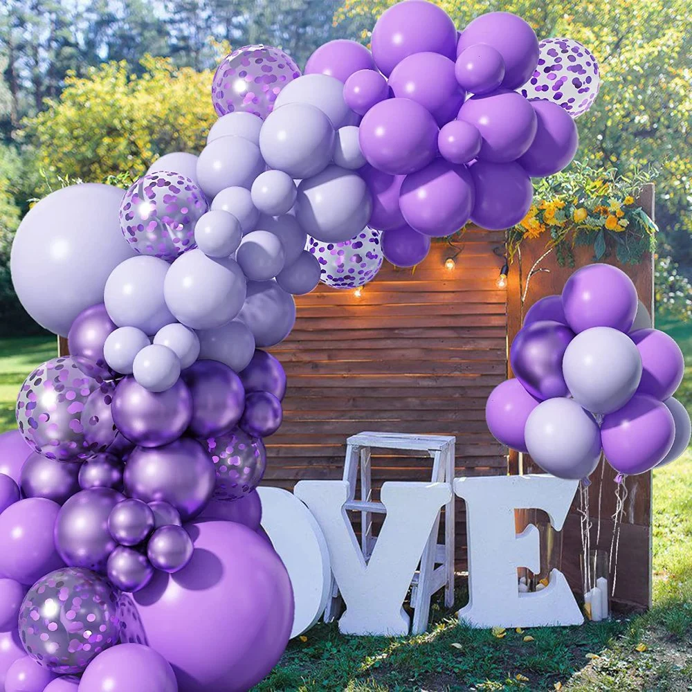 Purple Balloons Garland Kit, 97 PCS Purple Balloons Metallic Purple Confetti Latex Balloons Happy Birthday Balloons Baby Shower Decorations Wedding Balloons