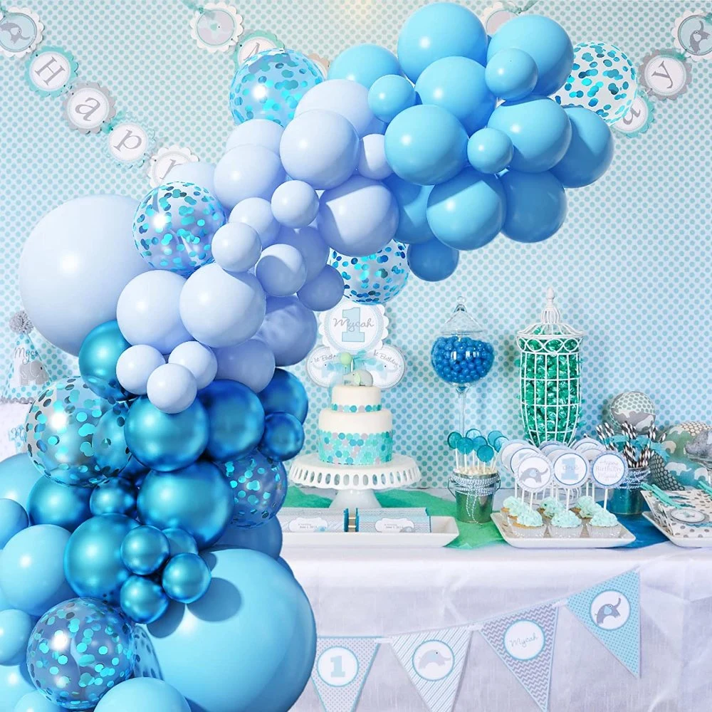 Light Blue Balloons Garland Kit,97 PCS Light Blue Balloons Metallic Blue Confetti Latex Balloons Happy Birthday Balloons Baby Shower Decorations Wedding Balloon