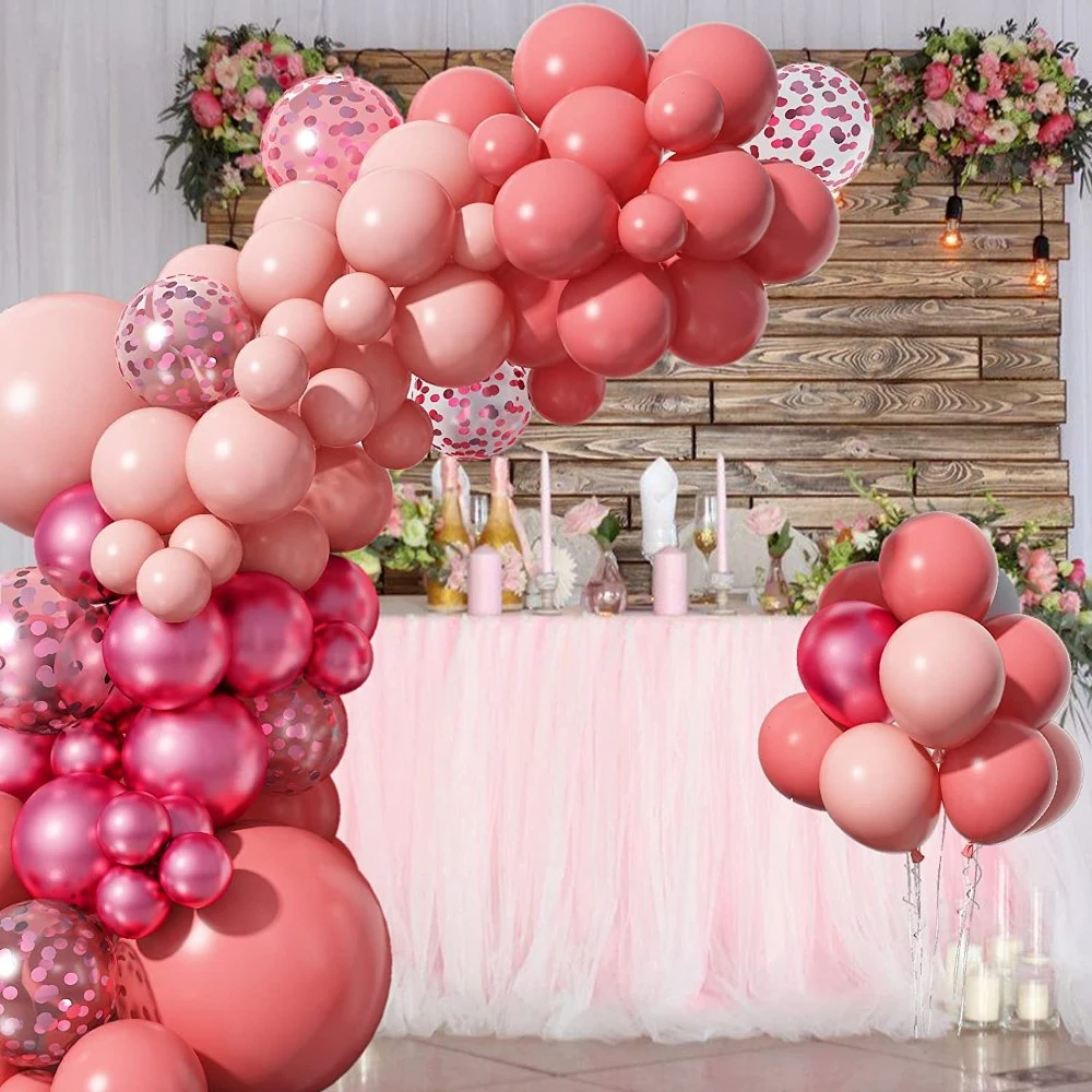 Retro Pink Balloons Garland Kit,97 PCS Retro Pink Balloons Metallic Red Confetti Latex Balloons Happy Birthday Balloons Baby Shower Decorations Wedding Balloons