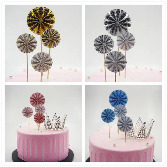 Topper per torta con fiori pieghevoli a ventaglio di carta DOT con stampa a caldo per la nuova festa di compleanno