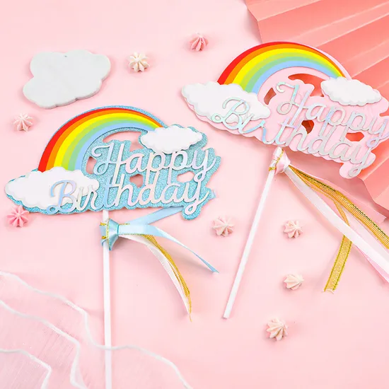 Vendita calda Decorazione festa di buon compleanno Tassesl Nuvola colorata Arcobaleno Cake Topper