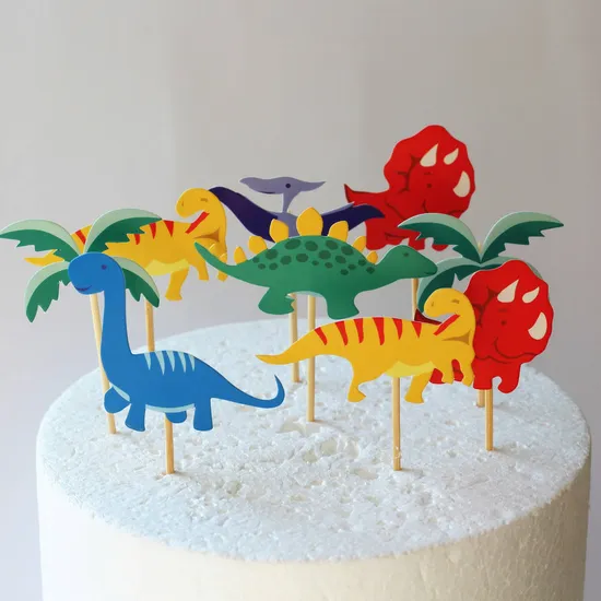 Forniture per feste della serie di dinosauri animali della foresta dei cartoni animati Topper per torta di compleanno a forma carina