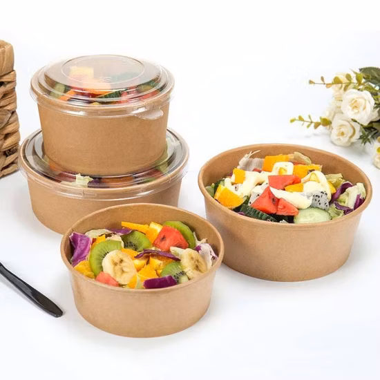 Ciotola di carta per insalata di zuppa Kraft superficiale da asporto biodegradabile usa e getta